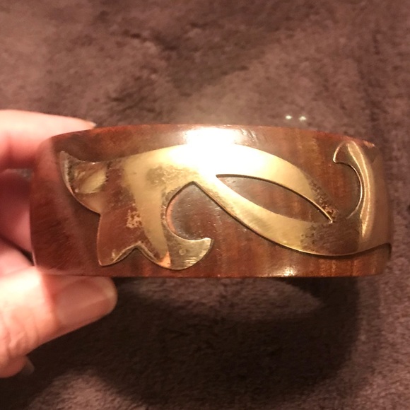 Jewelry | Wooden Bracelet With Gold Overlay Pattern | Poshmark